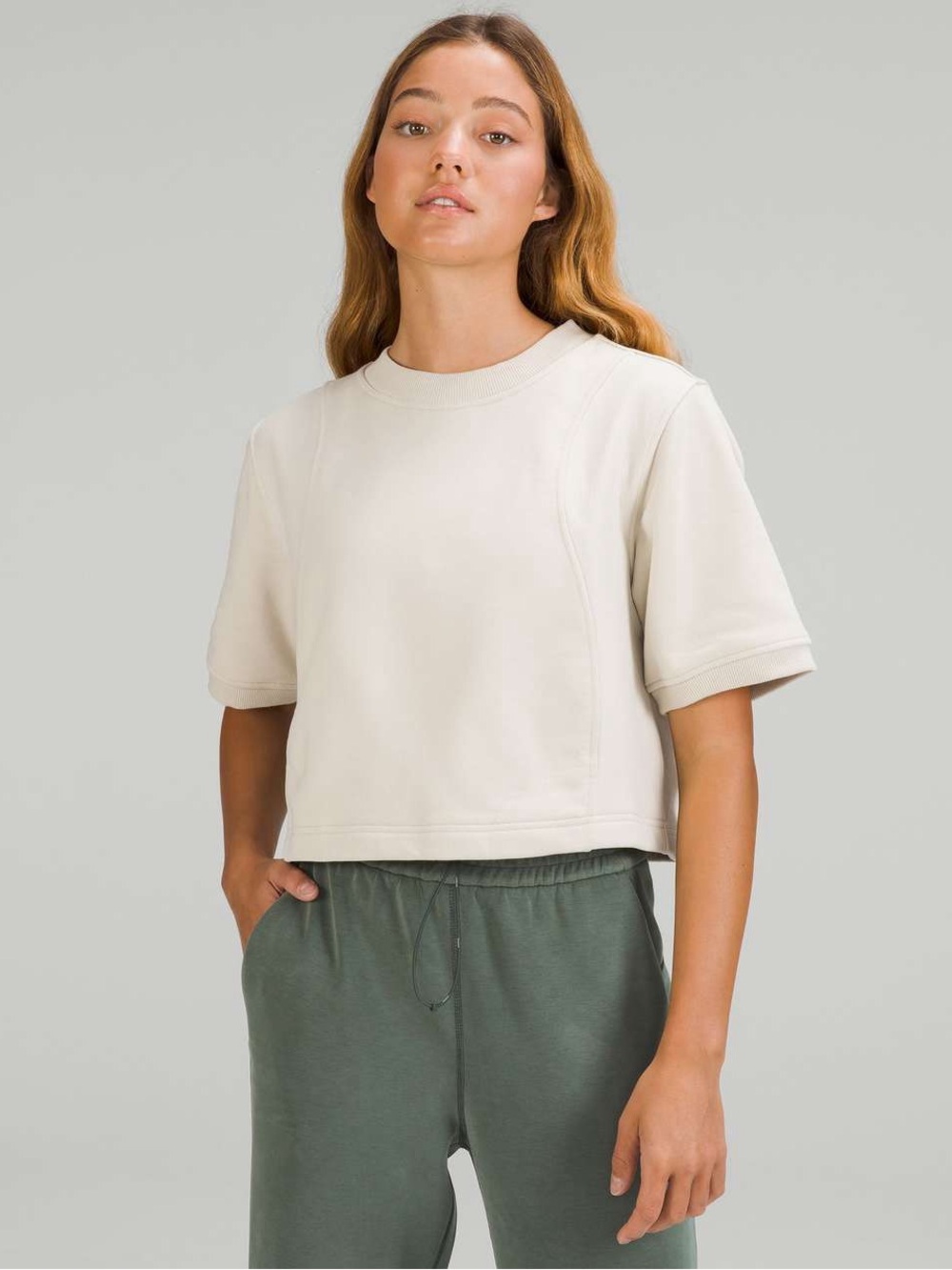 Lululemon Cotton French Terry + Swift Cropped T-Shirt - ivory - size 8